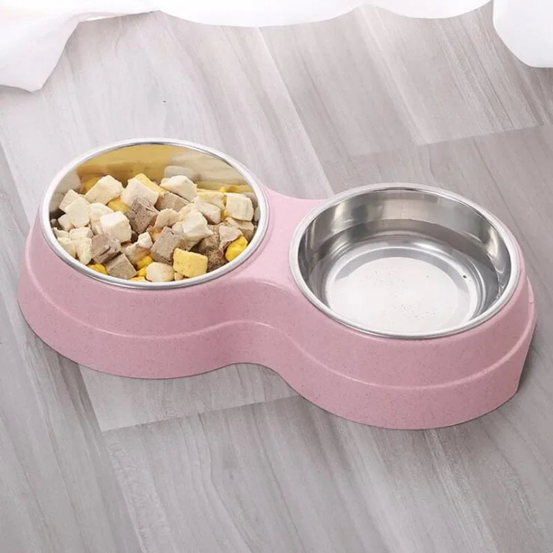 Dual pet bowl dog food water dispenser dual-purpose stainless steel pet water dispenser type cat and puppy feeding supplies