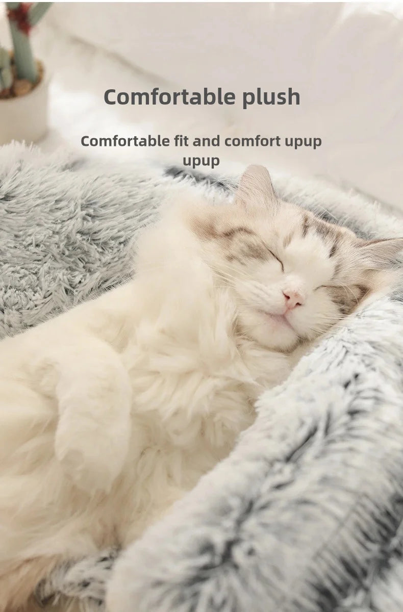 Cama para mascotas de felpa suave de otoño e invierno y cama para mascotas Nido de edredón de felpa cálido y frío de invierno Nido de gato de concha Nido de gato semicerrado