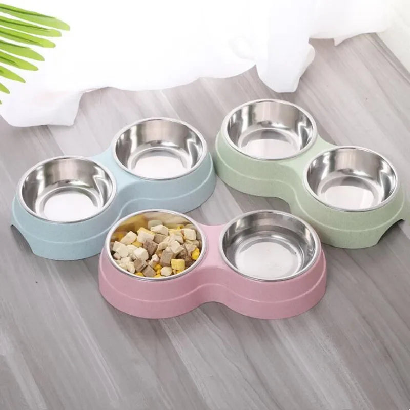 Dual pet bowl dog food water dispenser dual-purpose stainless steel pet water dispenser type cat and puppy feeding supplies
