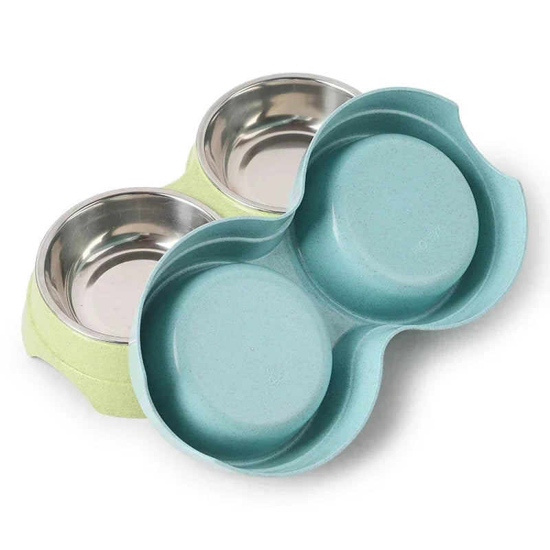 Dual pet bowl dog food water dispenser dual-purpose stainless steel pet water dispenser type cat and puppy feeding supplies