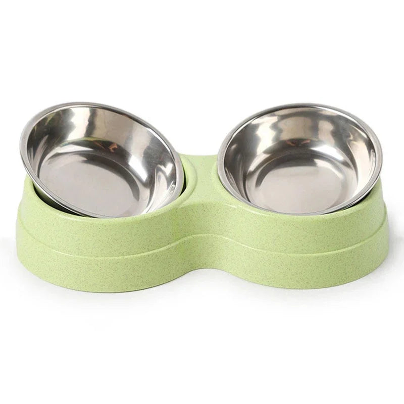 Dual pet bowl dog food water dispenser dual-purpose stainless steel pet water dispenser type cat and puppy feeding supplies