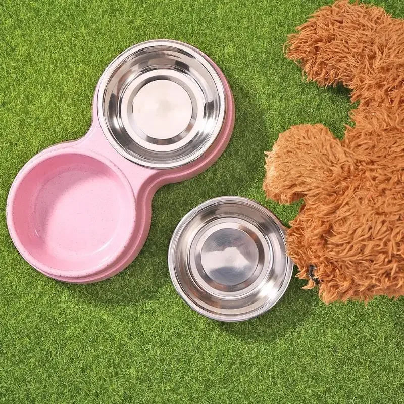 Dual pet bowl dog food water dispenser dual-purpose stainless steel pet water dispenser type cat and puppy feeding supplies