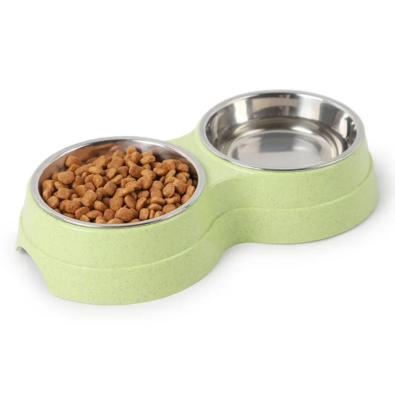 Dual pet bowl dog food water dispenser dual-purpose stainless steel pet water dispenser type cat and puppy feeding supplies