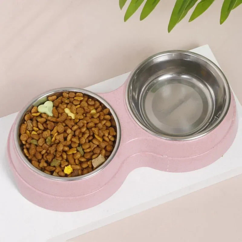 Dual pet bowl dog food water dispenser dual-purpose stainless steel pet water dispenser type cat and puppy feeding supplies