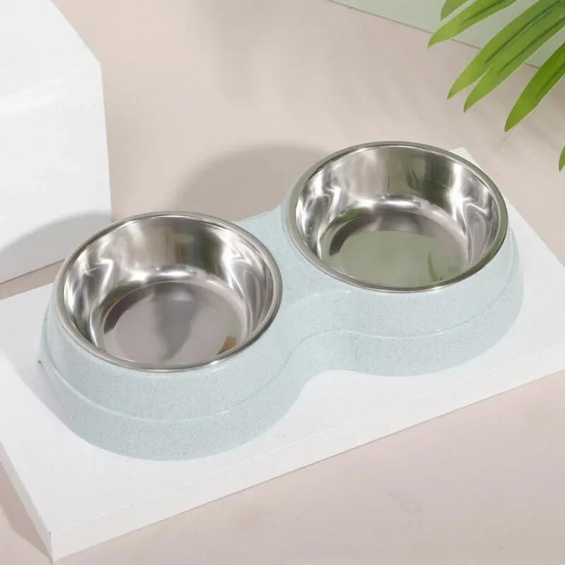 Dual pet bowl dog food water dispenser dual-purpose stainless steel pet water dispenser type cat and puppy feeding supplies