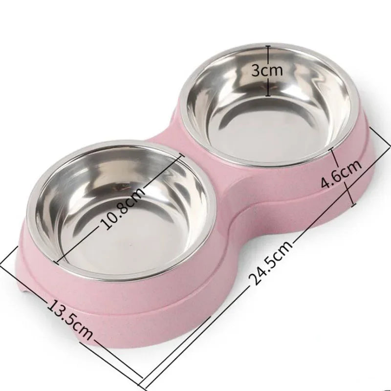 Dual pet bowl dog food water dispenser dual-purpose stainless steel pet water dispenser type cat and puppy feeding supplies