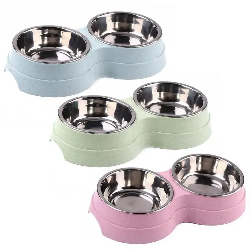 Dual pet bowl dog food water dispenser dual-purpose stainless steel pet water dispenser type cat and puppy feeding supplies