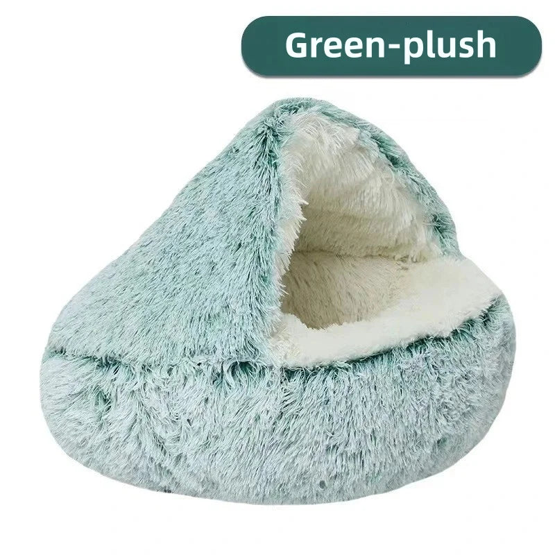 Cama para mascotas de felpa suave de otoño e invierno y cama para mascotas Nido de edredón de felpa cálido y frío de invierno Nido de gato de concha Nido de gato semicerrado