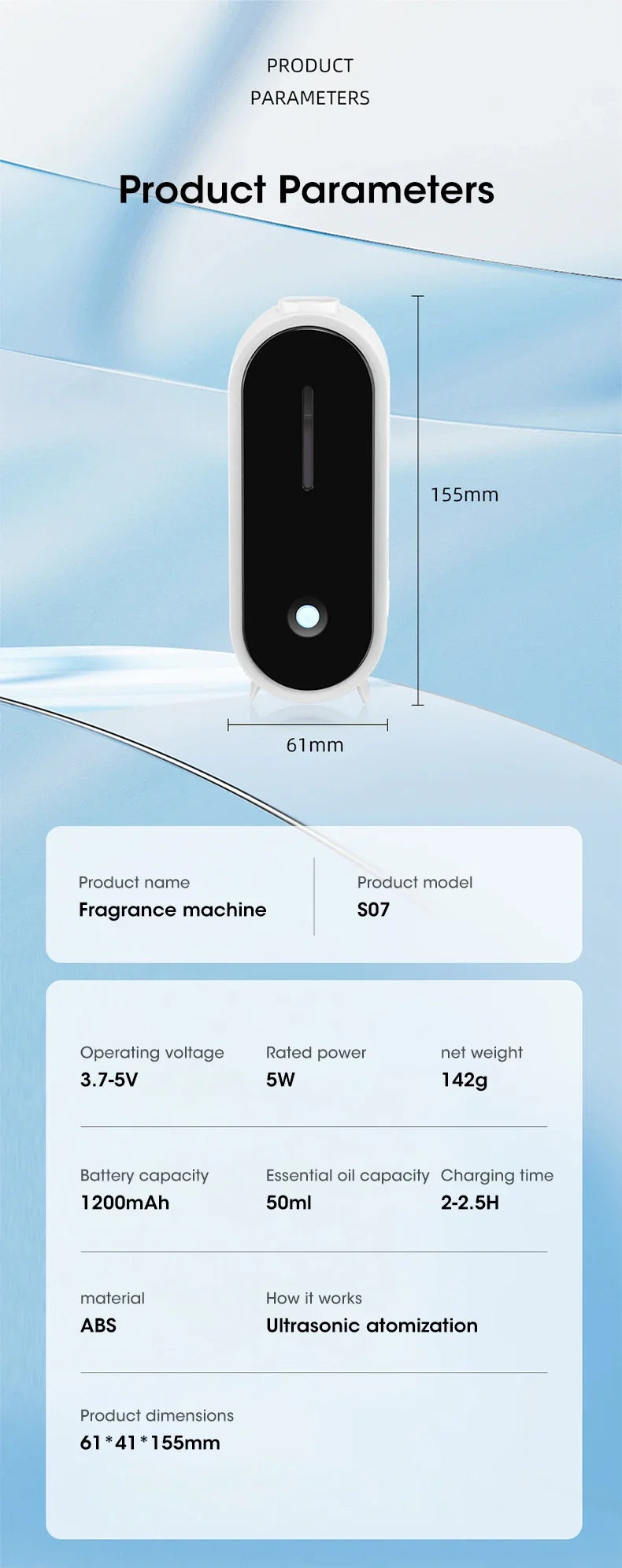 Difusor de aromaterapia premium con 5 modos, humidificador ultrasónico de difusión rápida y bajo nivel de ruido con carga USB para el hogar.