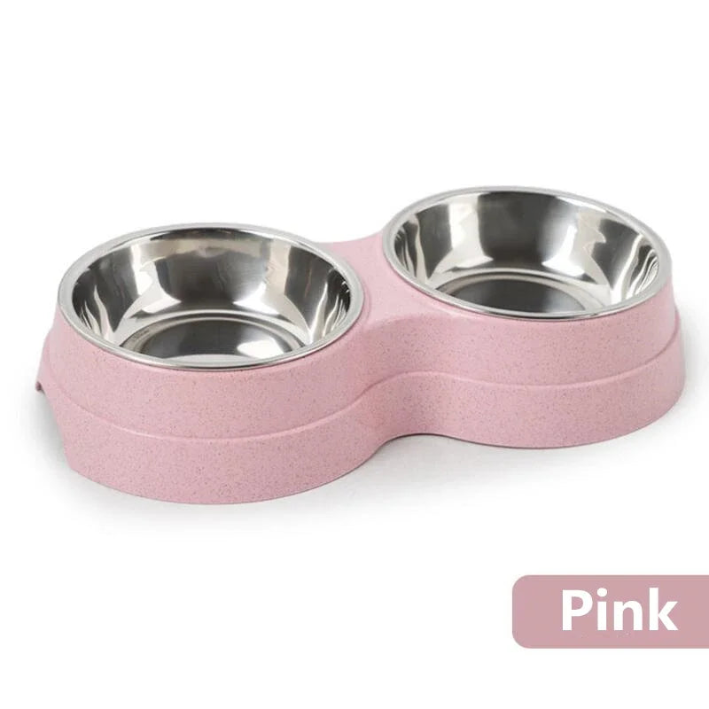 Dual pet bowl dog food water dispenser dual-purpose stainless steel pet water dispenser type cat and puppy feeding supplies