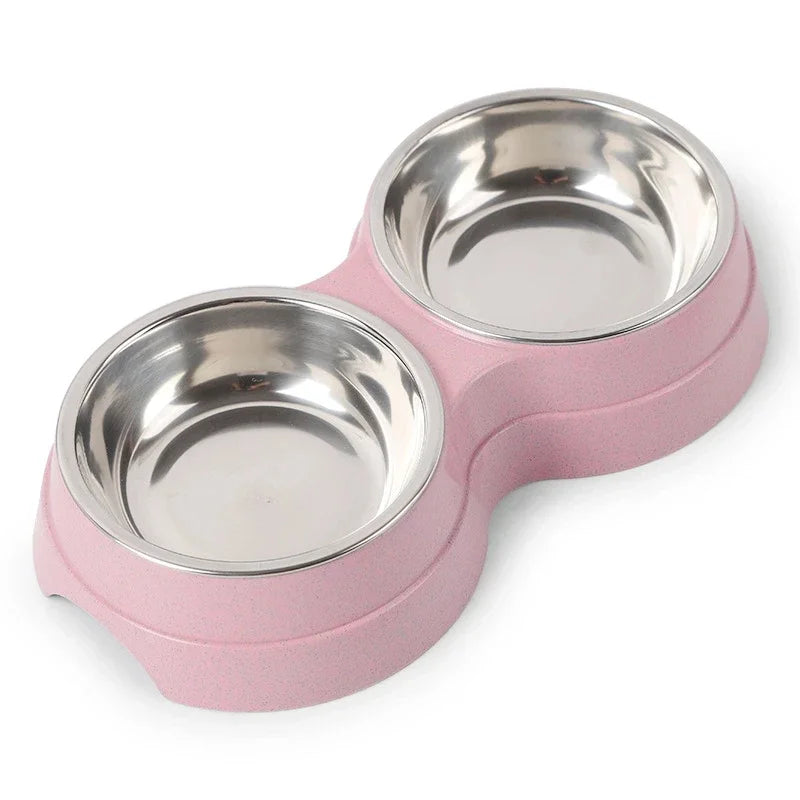 Dual pet bowl dog food water dispenser dual-purpose stainless steel pet water dispenser type cat and puppy feeding supplies