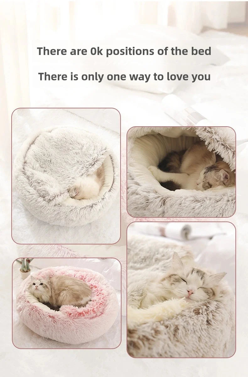 Cama para mascotas de felpa suave de otoño e invierno y cama para mascotas Nido de edredón de felpa cálido y frío de invierno Nido de gato de concha Nido de gato semicerrado