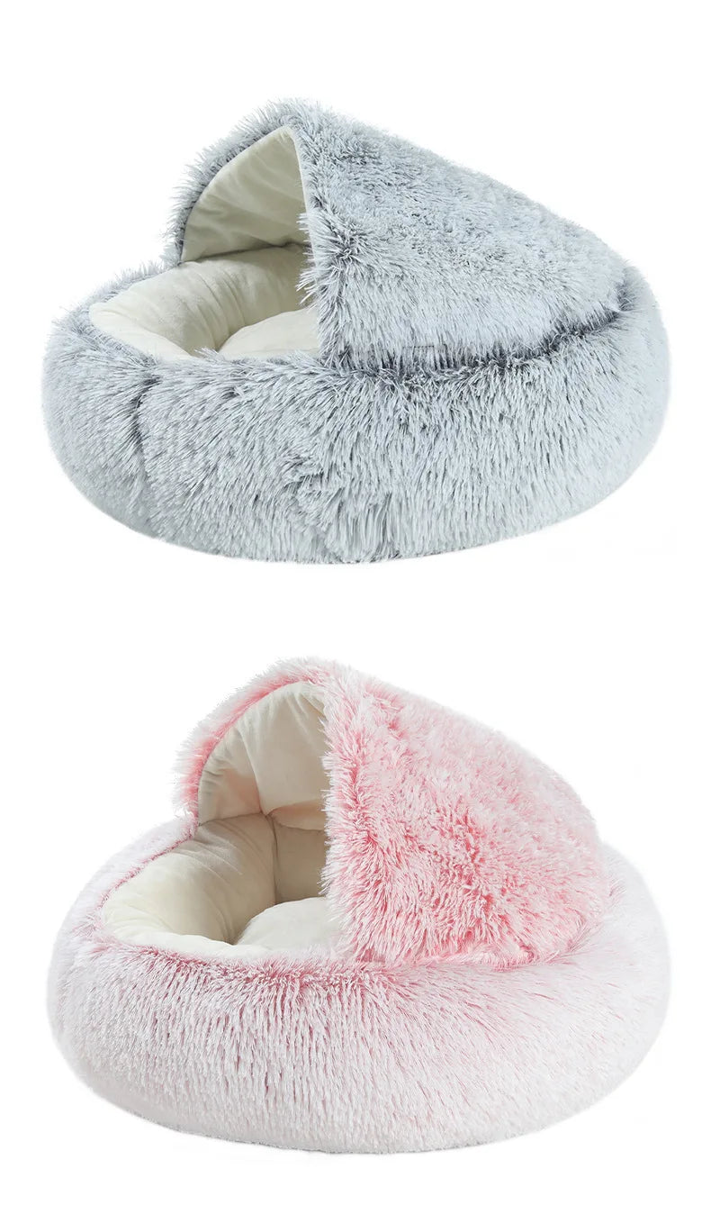 Cama para mascotas de felpa suave de otoño e invierno y cama para mascotas Nido de edredón de felpa cálido y frío de invierno Nido de gato de concha Nido de gato semicerrado