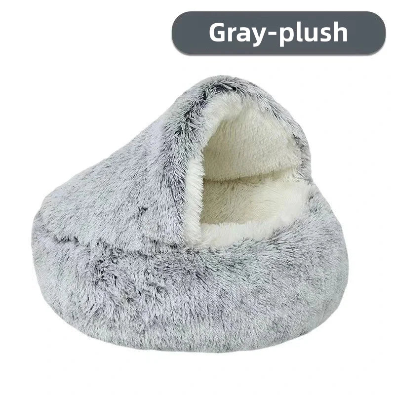 Cama para mascotas de felpa suave de otoño e invierno y cama para mascotas Nido de edredón de felpa cálido y frío de invierno Nido de gato de concha Nido de gato semicerrado
