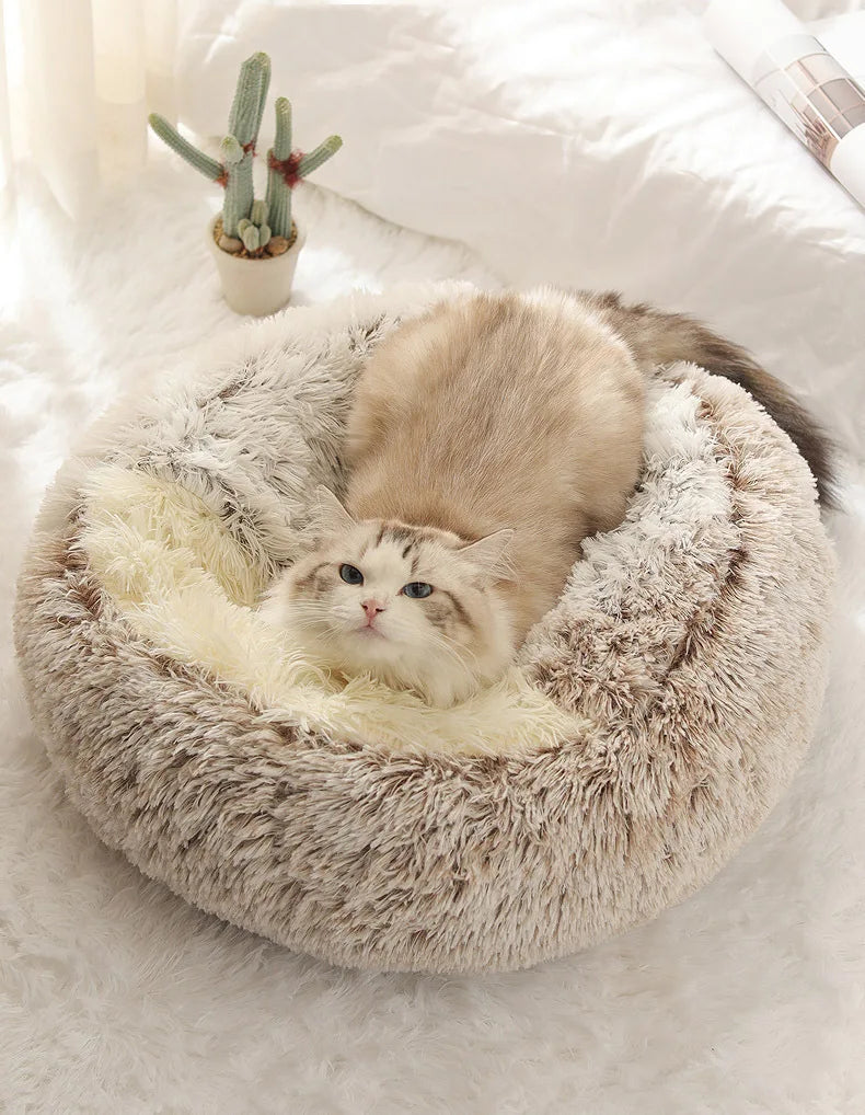 Cama para mascotas de felpa suave de otoño e invierno y cama para mascotas Nido de edredón de felpa cálido y frío de invierno Nido de gato de concha Nido de gato semicerrado