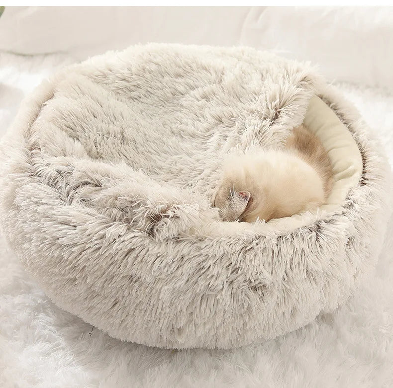 Cama para mascotas de felpa suave de otoño e invierno y cama para mascotas Nido de edredón de felpa cálido y frío de invierno Nido de gato de concha Nido de gato semicerrado