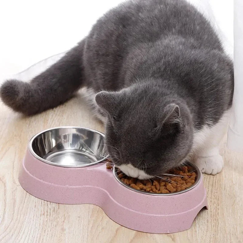 Dual pet bowl dog food water dispenser dual-purpose stainless steel pet water dispenser type cat and puppy feeding supplies