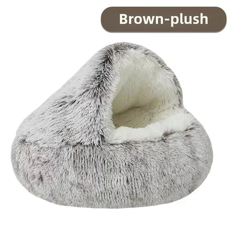 Cama para mascotas de felpa suave de otoño e invierno y cama para mascotas Nido de edredón de felpa cálido y frío de invierno Nido de gato de concha Nido de gato semicerrado